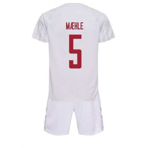 Echipament fotbal Danemarca Joakim Maehle #5 Tricou Deplasare Mondial 2022 pentru copii maneca scurta (+ Pantaloni scurti)